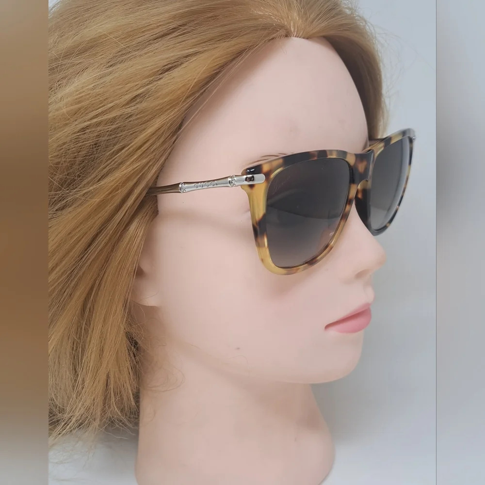 Gucci Sunglasses Silver Bamboo Square Tortoise Gray Gradient GG3778/S  54-15-130 - Picture 4 of 15